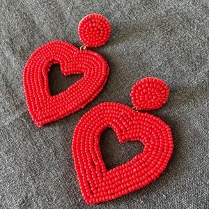 Red Beaded Heart Earrings